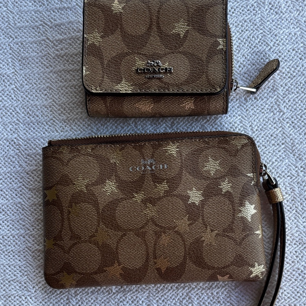 Coach Brown and Gold Wristlet and Wallet Duo